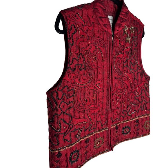 Chicos Red‎ Embroidered Quilted 100% Silk Vest Size 1 Front Zip Size 1 (M/8) - Picture 12 of 12